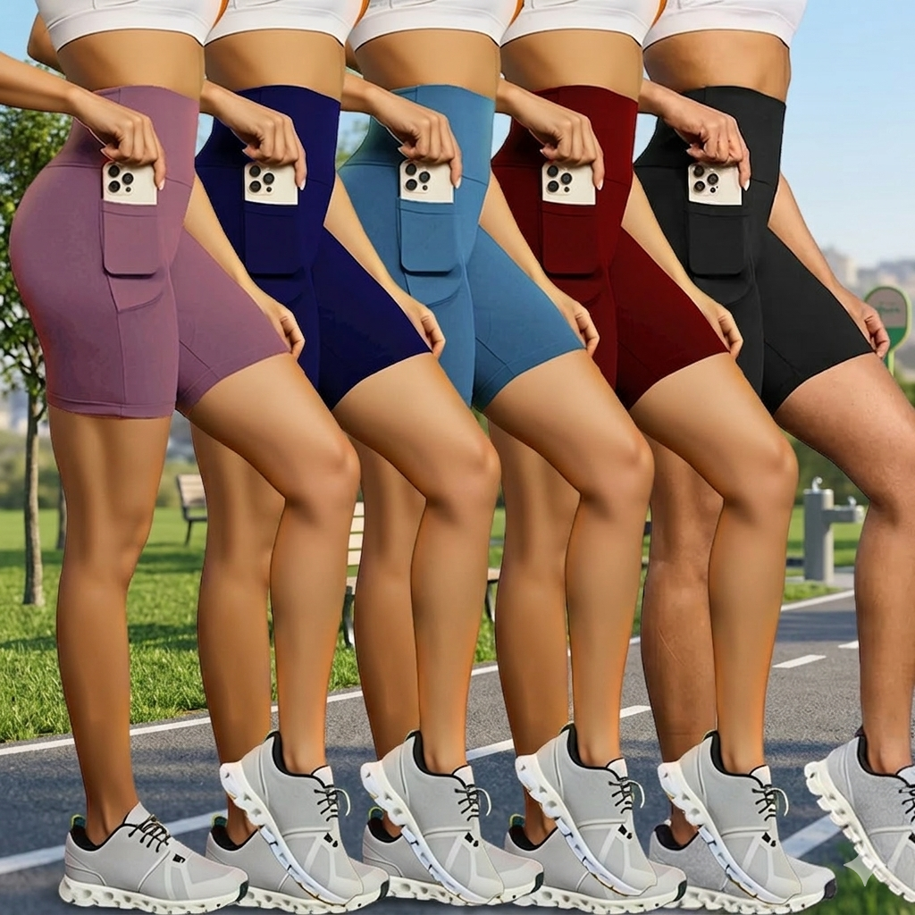 Pantaloncini Leggings sportivi da donna con tasche laterali